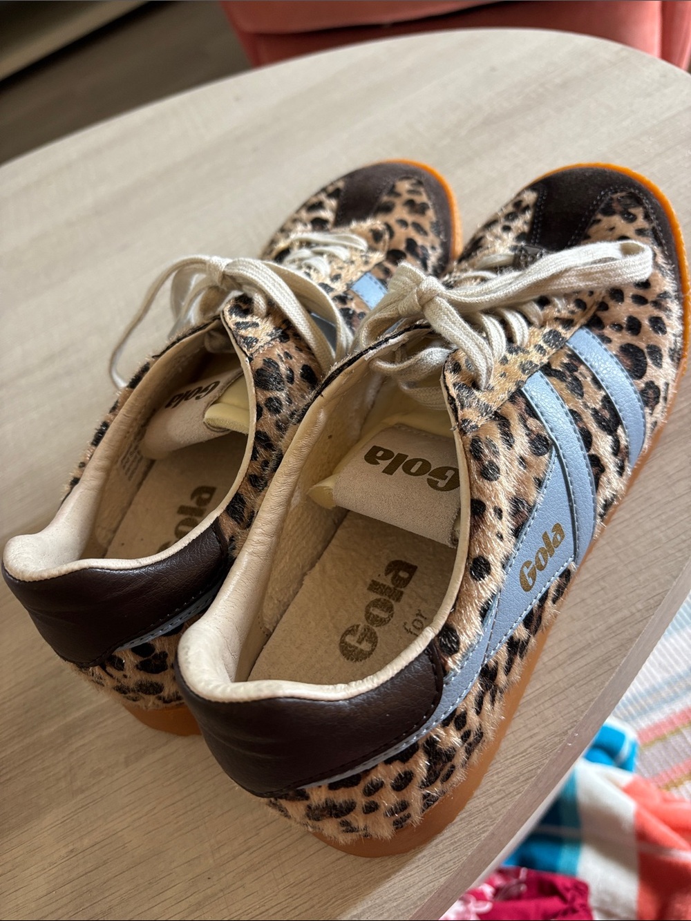 Gola Leopard Print Athletic Sneakers w/Light Blue Stripes- Anthropologie Collab - Picture 4 of 4